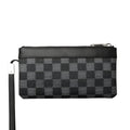 Black genuine leather men's clutch wallet showing cowhide texture and 20x10cm dimensions