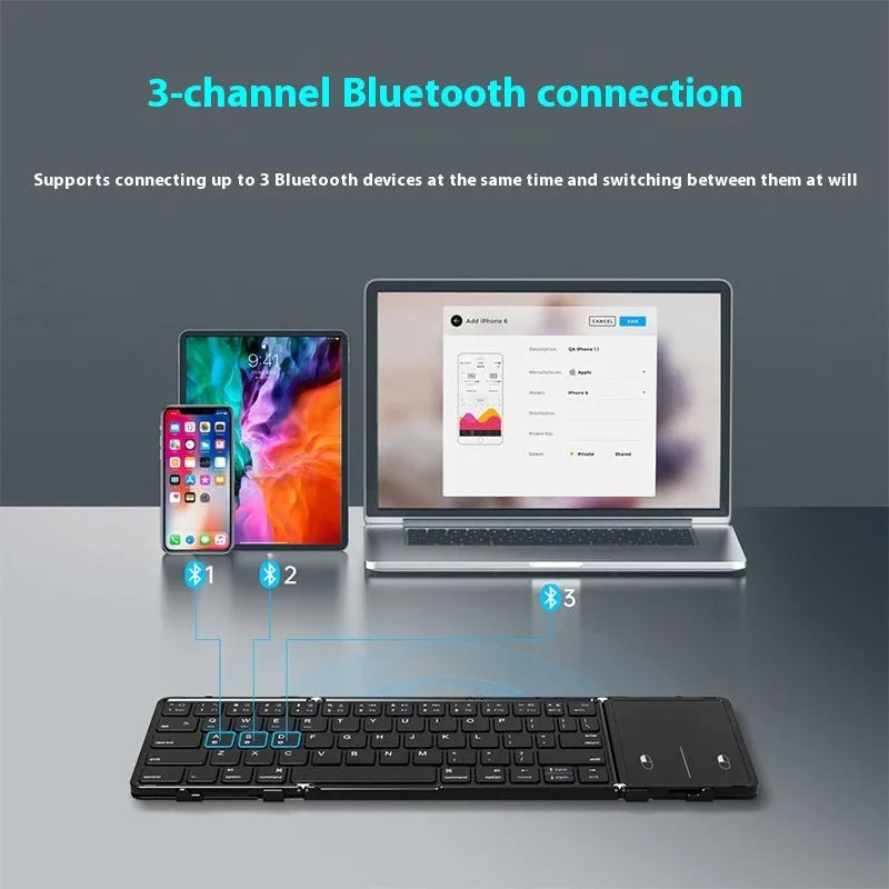 Black folding Bluetooth keyboard for mobile phone and tablet with touchpad variant