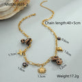 Stainless steel necklace with leopard heart and flower pendant, 18K gold plated, adjustable 41-50cm chain for women.