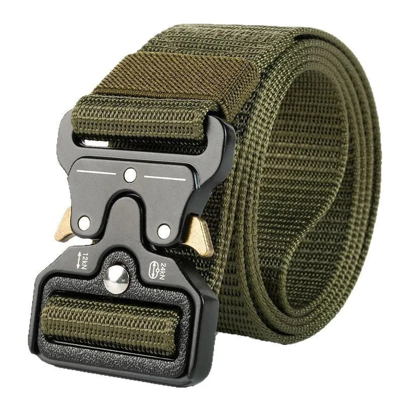 Men's thick canvas tactical belt with alloy quick-release buckle in assorted colours