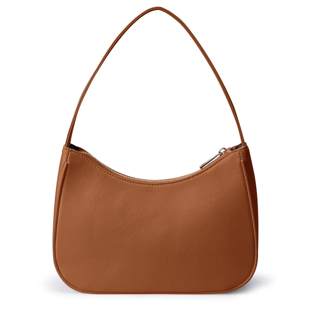 Retro style waterproof shoulder bag in PU leather with adjustable strap, shown in apricot colour