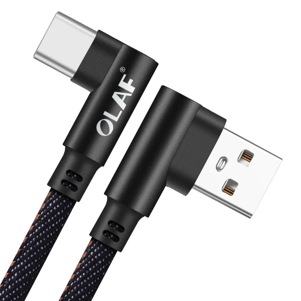 USB fast charging cable with pure copper core in black, blue and red colour options.