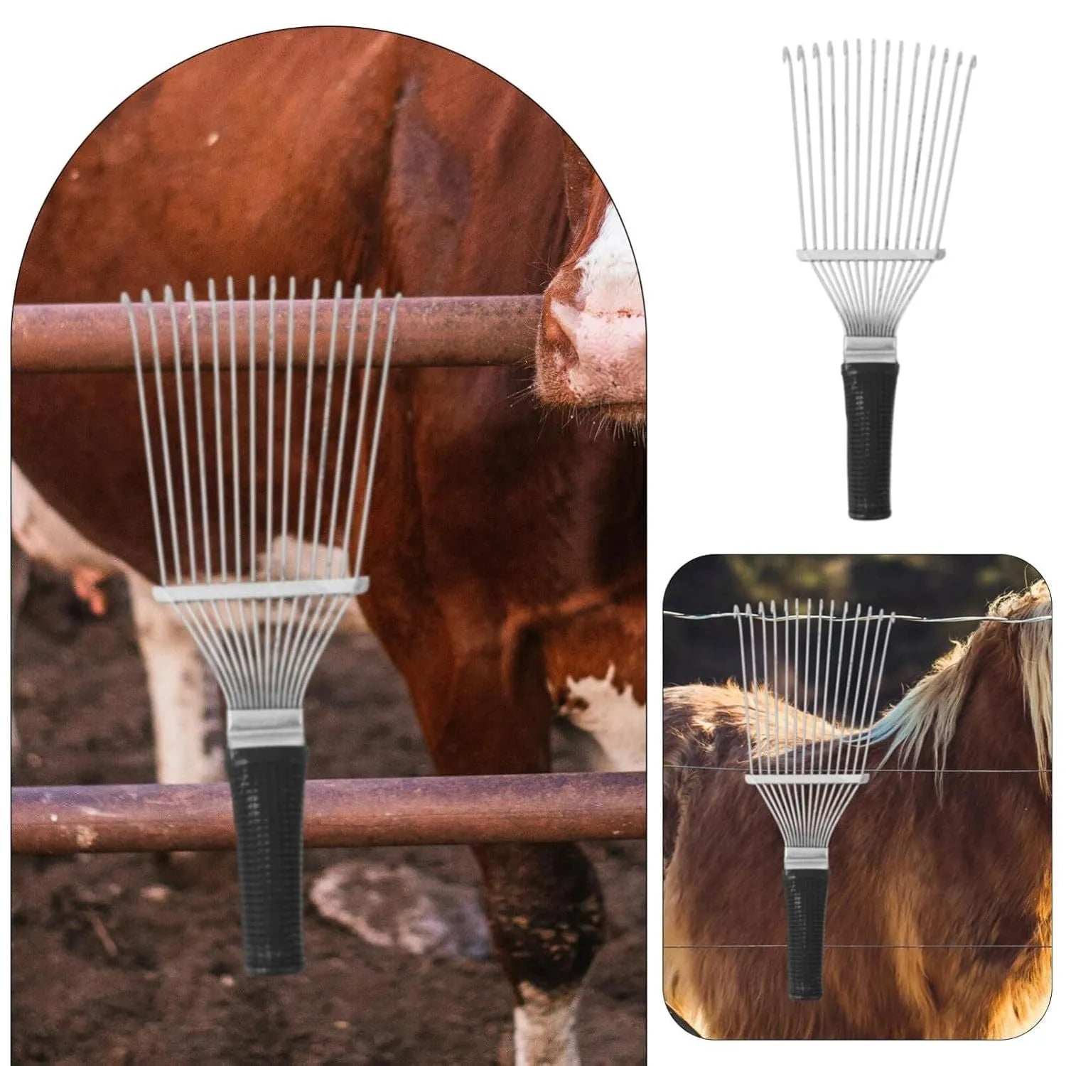 Black stainless steel dematting brush rake comb for animal grooming measuring 33cm long