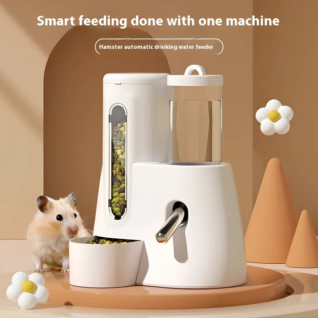 Hamster automatic drinking water feeder with food bowl in blue colour