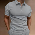 Men's loose fit button-front short sleeve T-shirt in cotton blend fabric