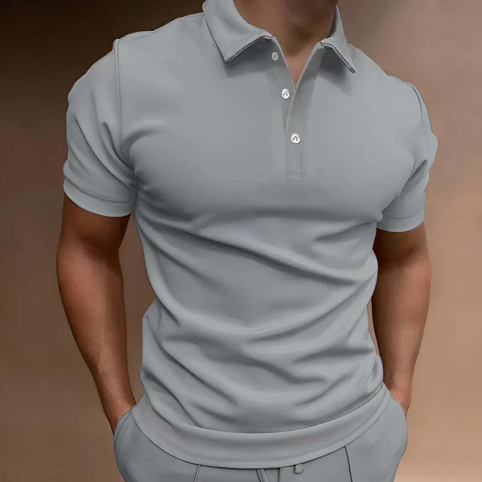 Men's loose fit button-front short sleeve T-shirt in cotton blend fabric