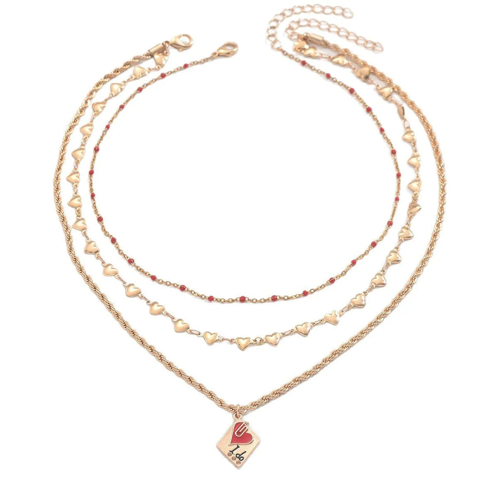 Three-layer geometric love pendant on adjustable zinc alloy clavicle chain necklace