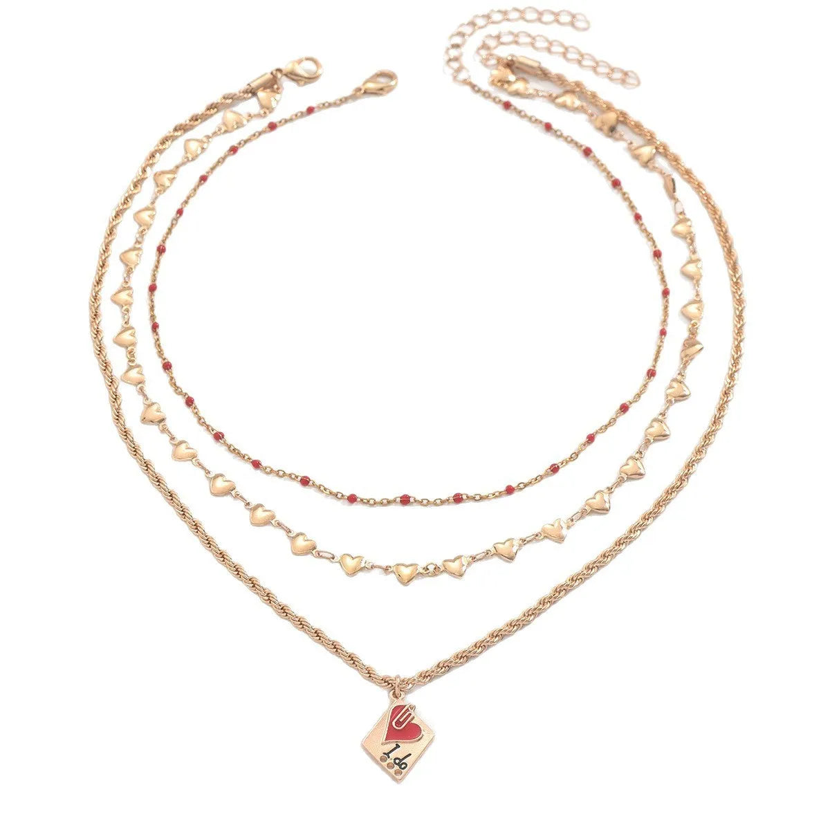 Three-layer geometric love pendant on adjustable zinc alloy clavicle chain necklace