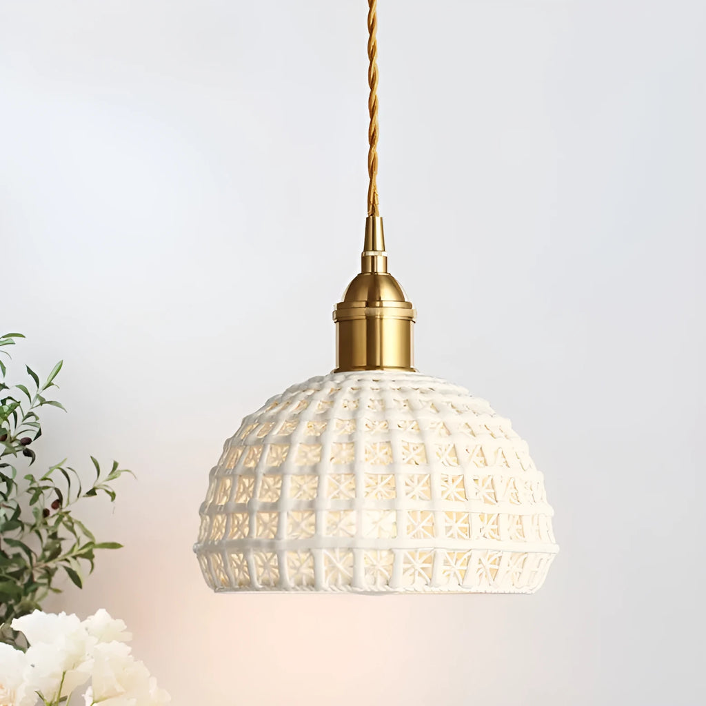 Nordic all-copper single-head brass ceramic pendant light for bedroom and dining room