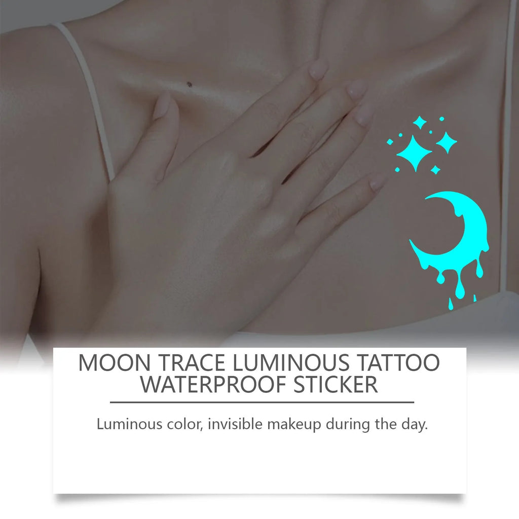 Two luminous tattoo stickers with glow effect on skin, includes tattoo paste