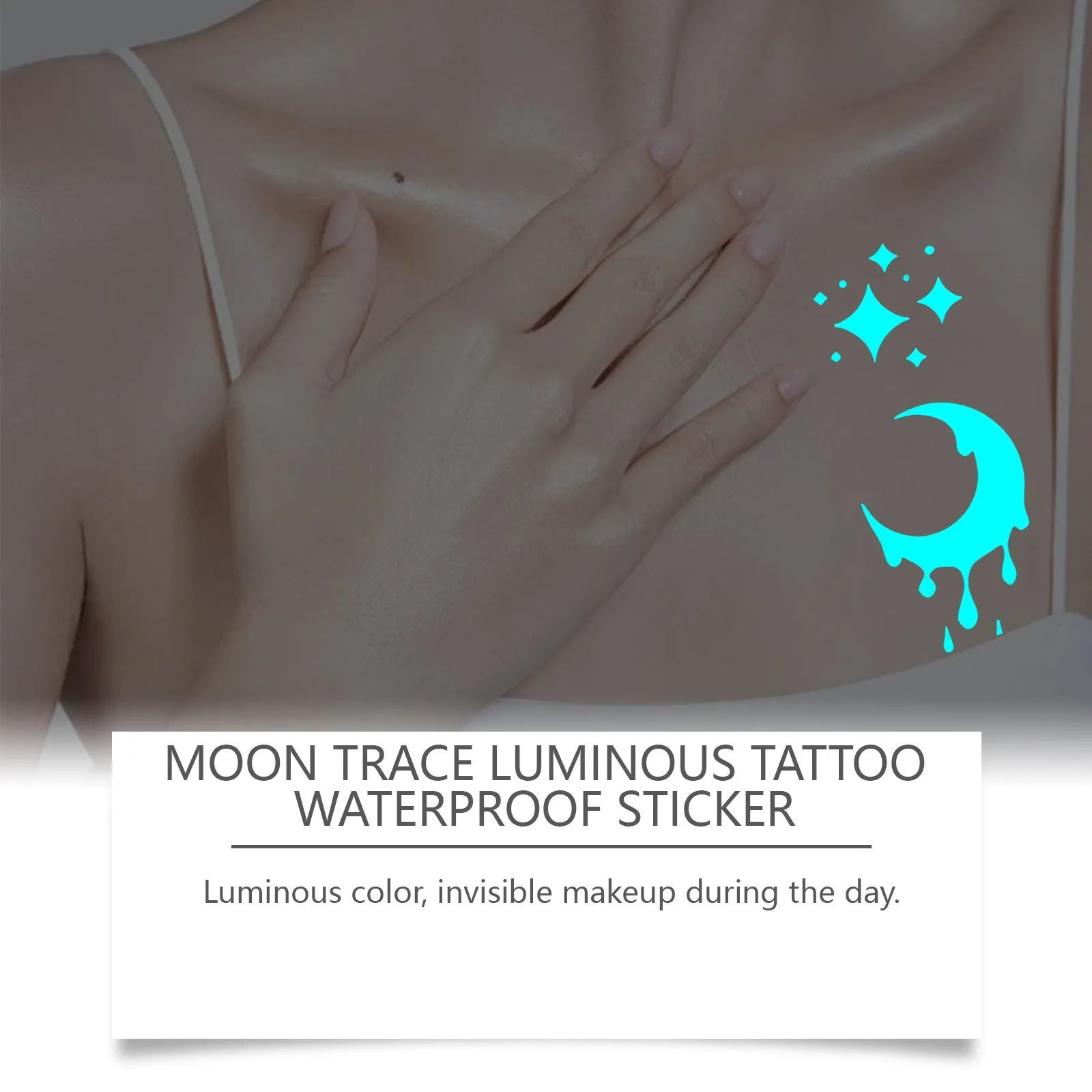 Two luminous tattoo stickers with glow effect on skin, includes tattoo paste