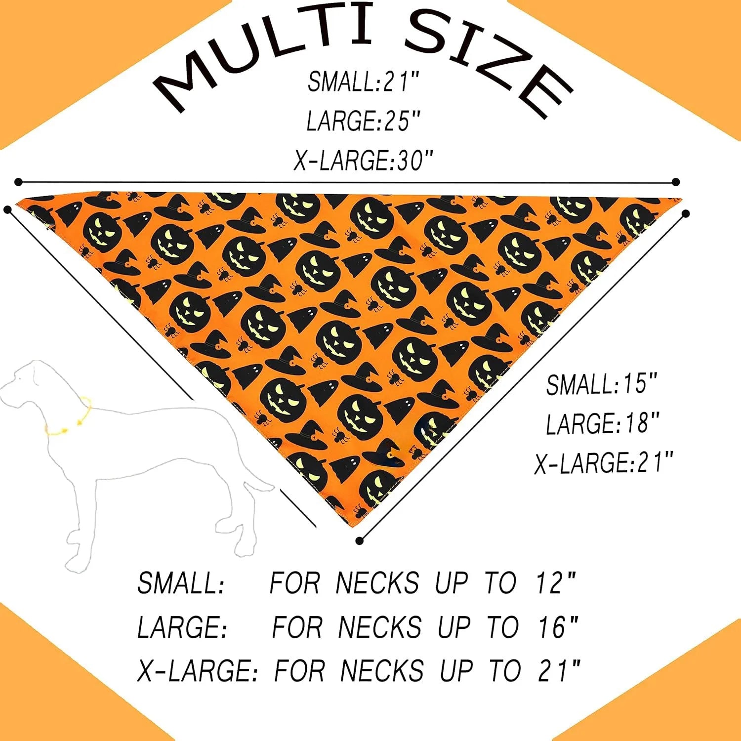Reversible Halloween dog bandana showing pumpkin pattern on orange side and spider web design on black side