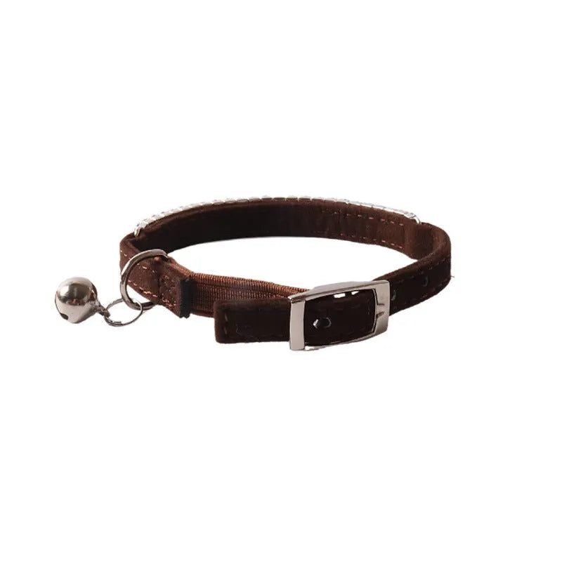Flannel flocking cat collar with elastic buckle and gang drill design in six colour options