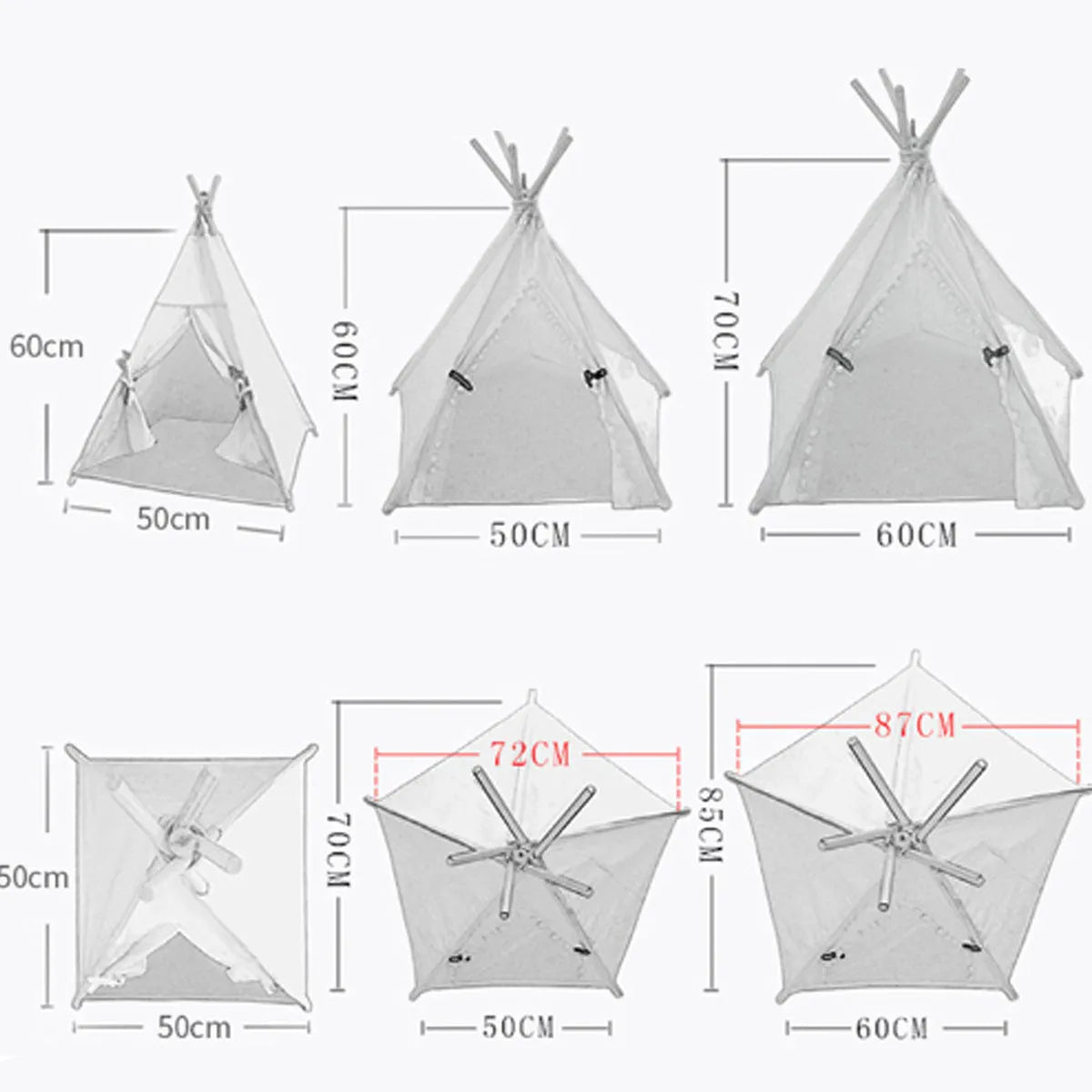 Portable pet teepee tent with cushion for small dogs cats rabbits in linen material