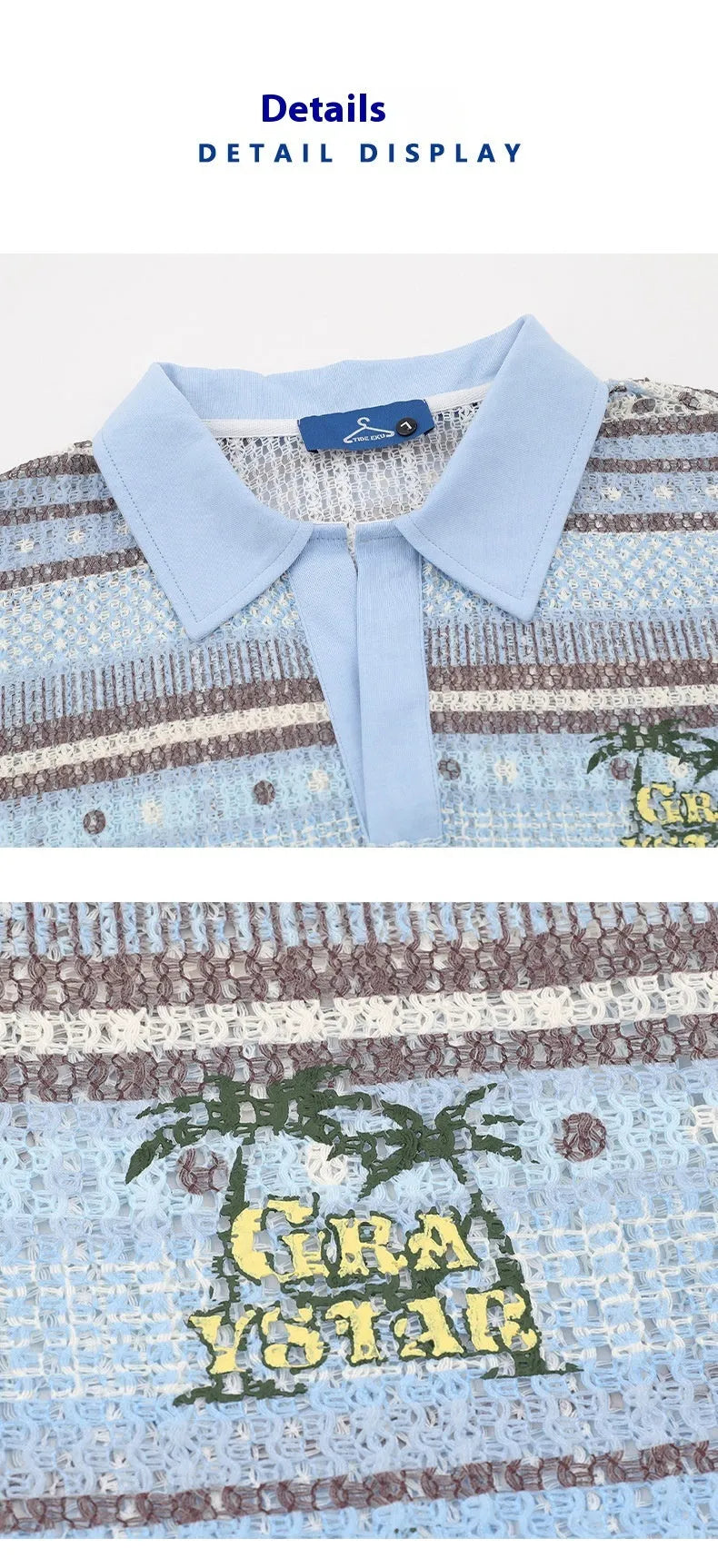 Blue or yellow printed men's short sleeve shirt with elastic band construction