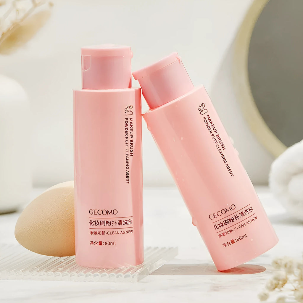Makeup brush cleaning set with 80ml liquid cleaner and 75ml wash-free spray for beauty blenders