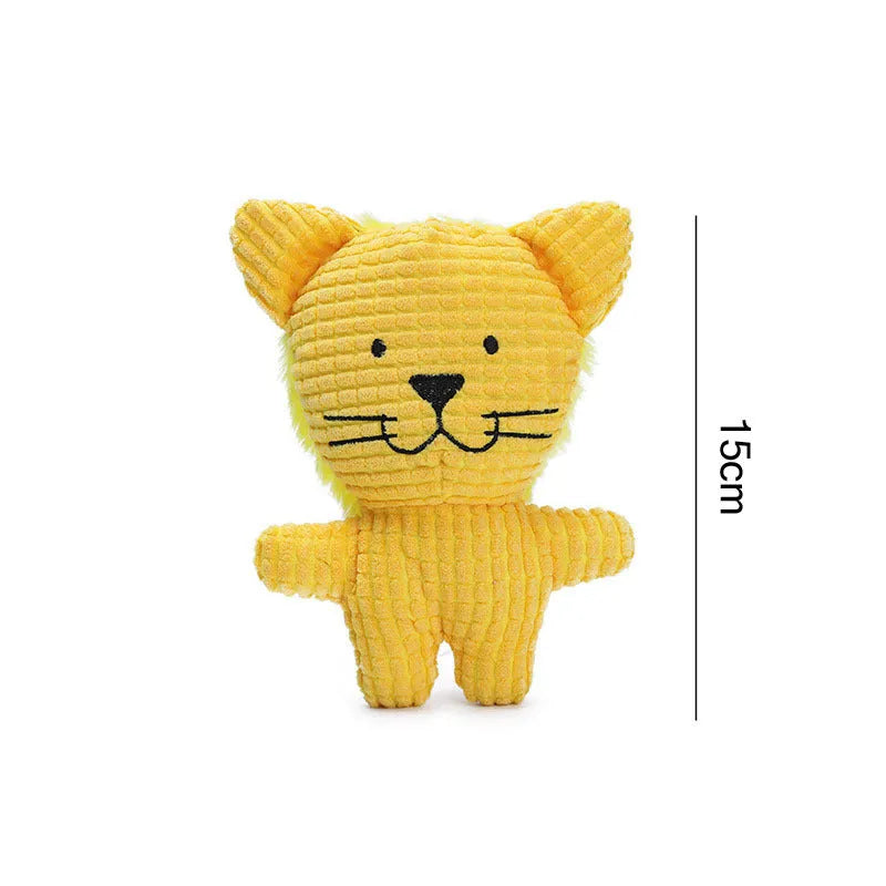 Animal-shaped plush dog chew toy in bright colours with squeaker for small medium dogs