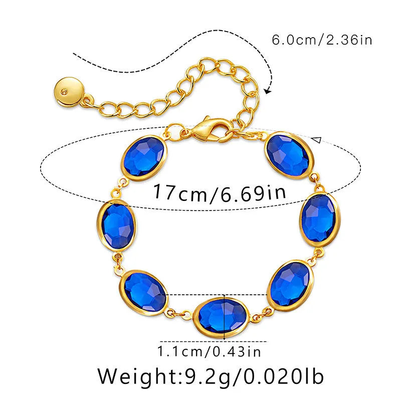 Women's geometric bracelet with elliptical glass inlays on 18K gold-copper framework