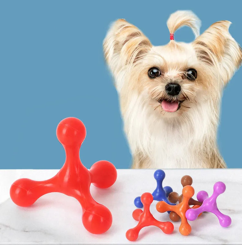 Silicone three-leg chew toy for small and medium dogs in assorted colours
