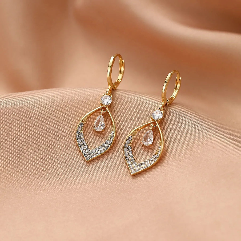 Copper water drop earrings with tassel, available in gold or silver electroplated finishes