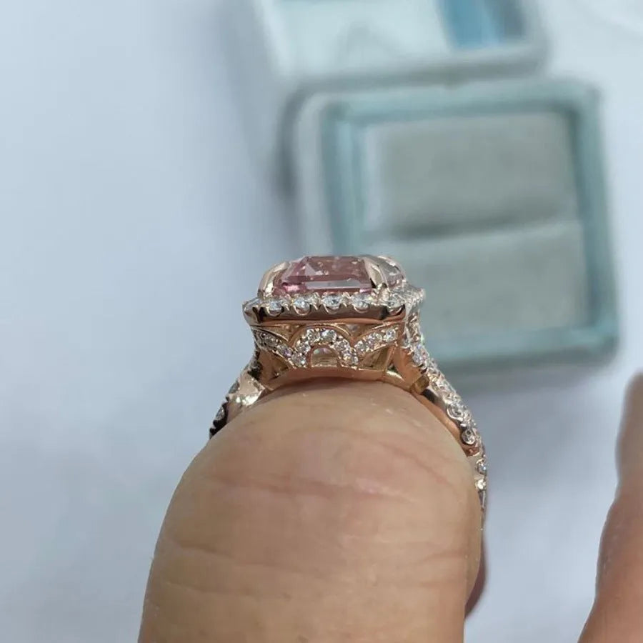 Rose gold geometric alloy women's fashion ring showing electroplated finish