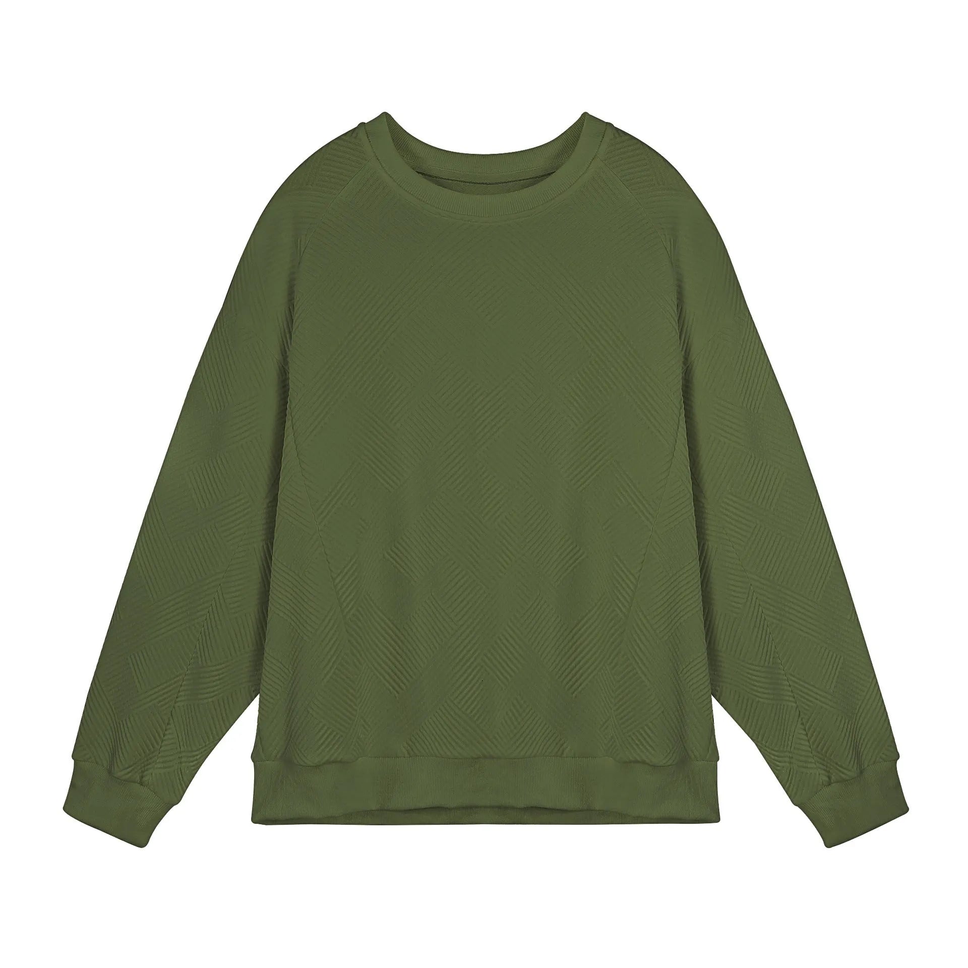 Men's loose fit twill jacquard pullover sweater with long sleeves and round neck