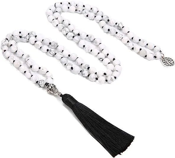 Handmade knotted natural stone bead necklace with 8mm beads in one of 12 colour options.