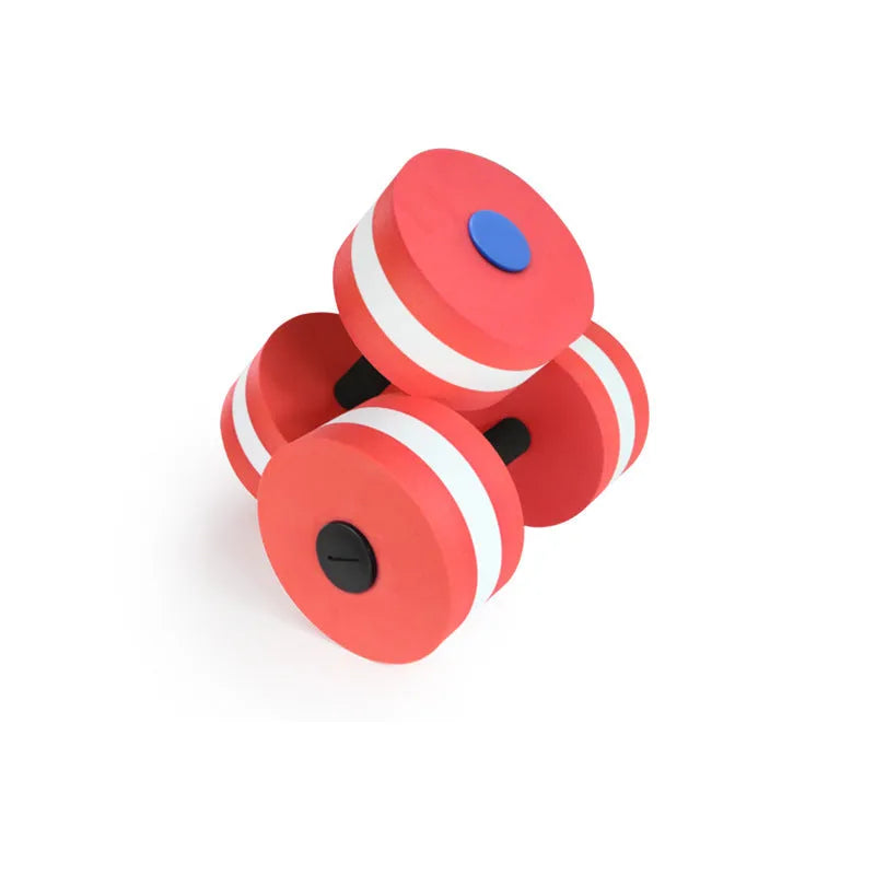 Pair of rose red EVA water aerobics dumbbells for pool fitness each 15cm