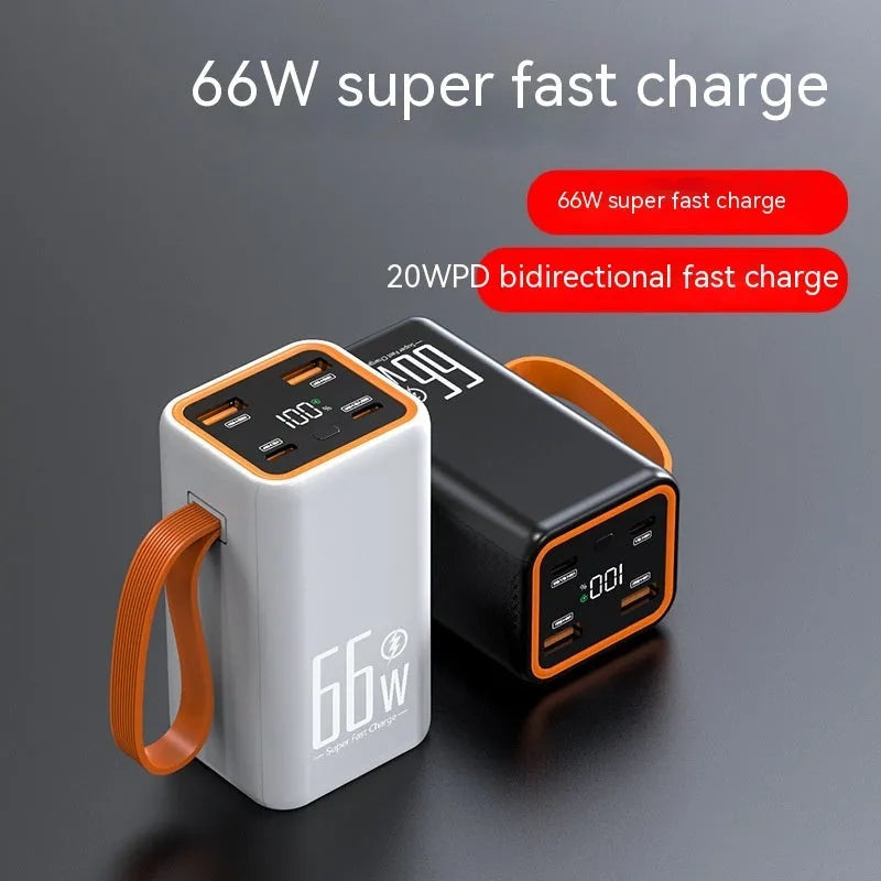 Black and white PD66W fast charge 20000 mAh portable power bank with creative design