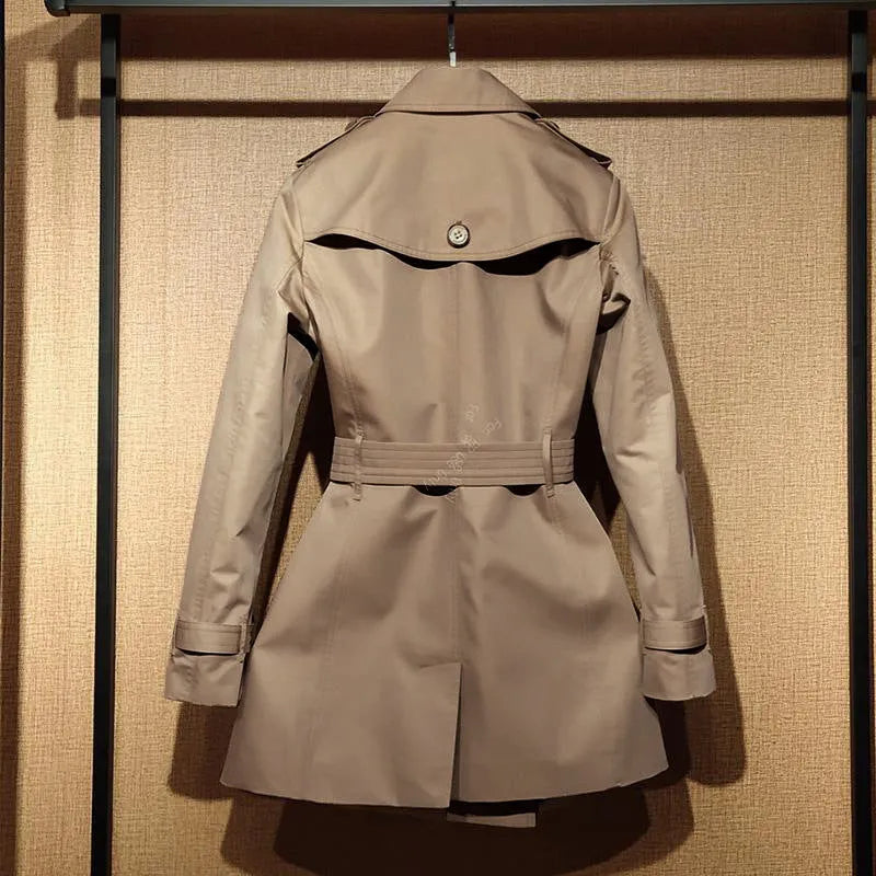 Women's khaki trench coat with double-breasted front and flight sleeves
