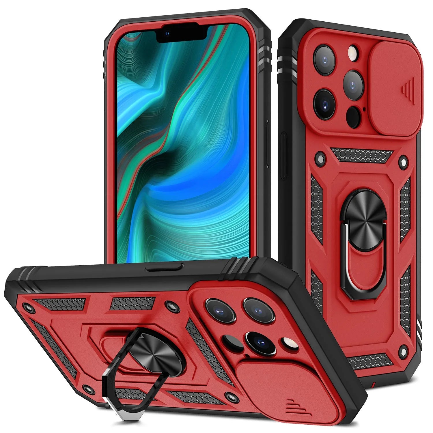 Magnetic iPhone case with sliding bracket for iPhone 12 and 13 in two-tone colour options