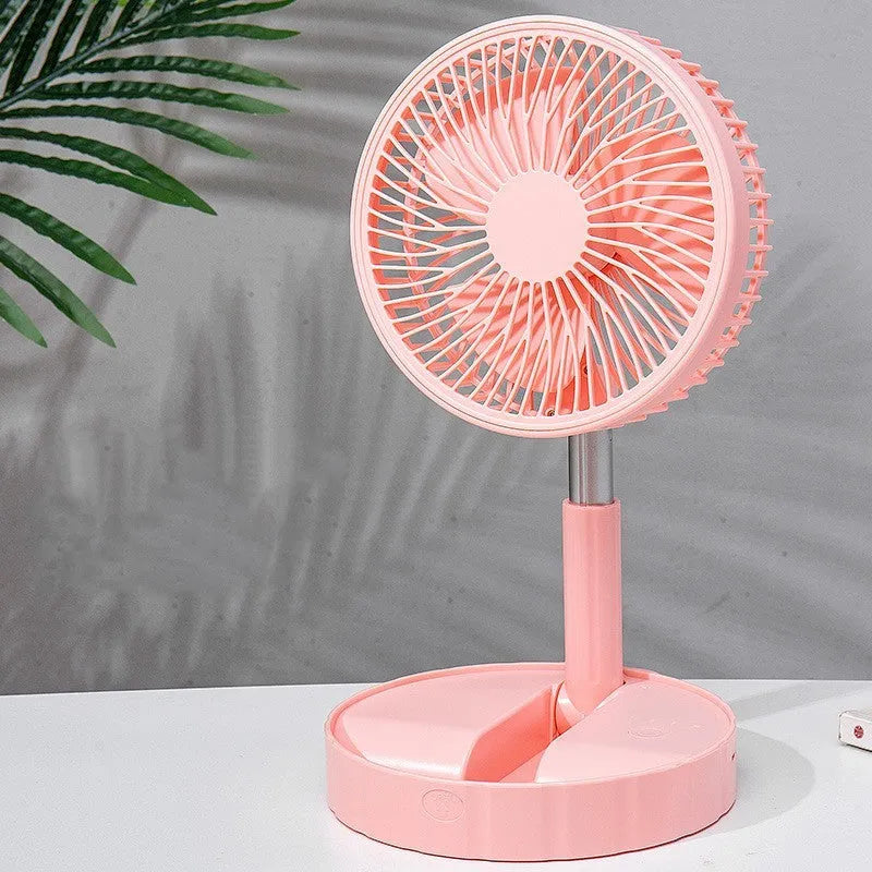 Black portable telescopic folding fan extended to full height with control panel visible