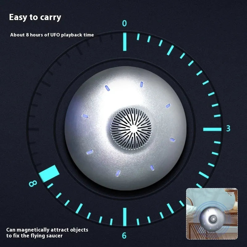 Black automatic lifting magnetic levitation Bluetooth speaker with a floating orb.