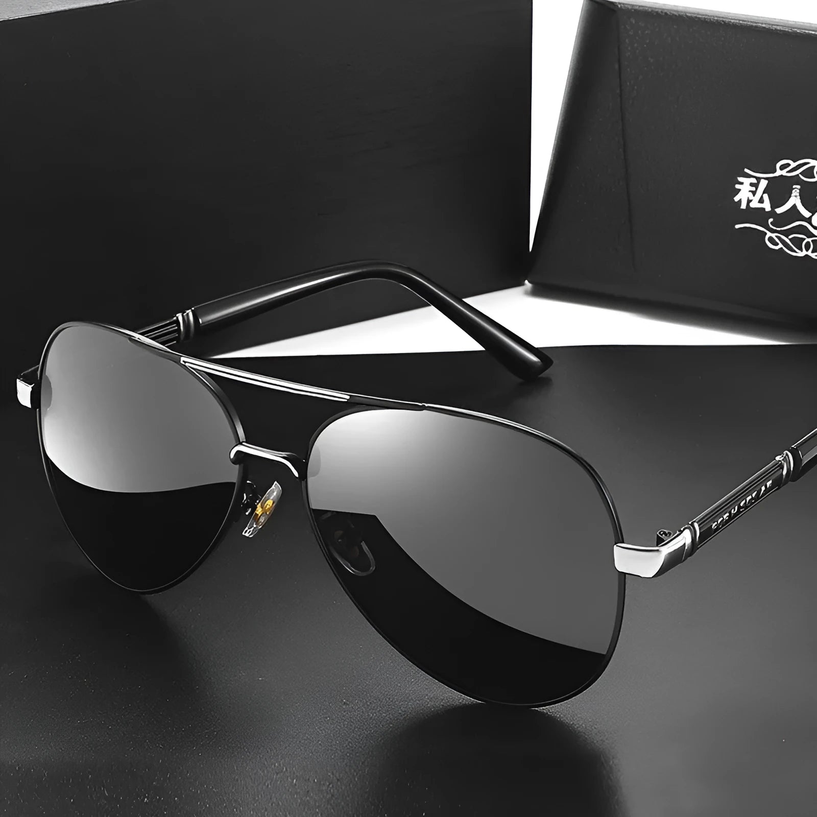 Men's metal frame polarised sunglasses in gold, black, or silver with decorative dragon and phoenix details.