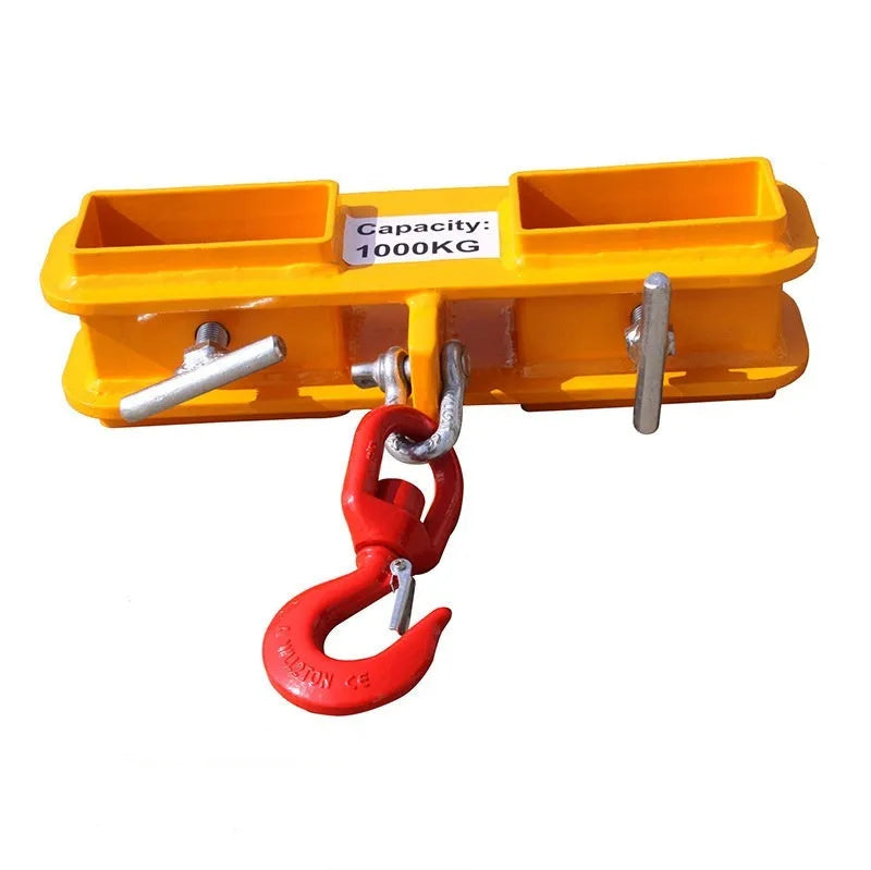 Forklift lifting hook with rotatable design and safety lock for converting forklifts to mobile cranes