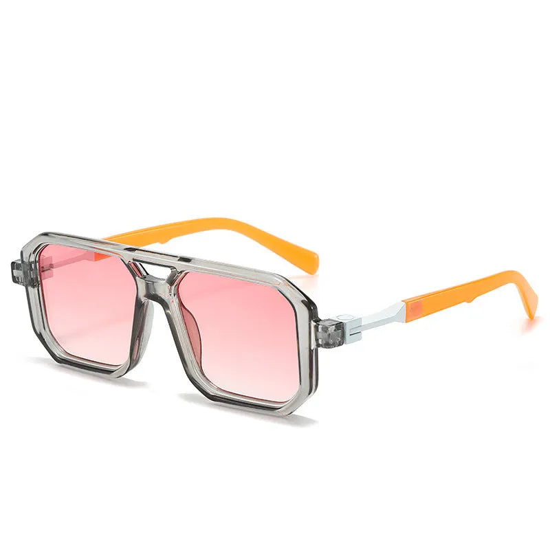 Retro double beam pilot sunglasses with polarised lenses in various colour options including black, blue, and leopard print.