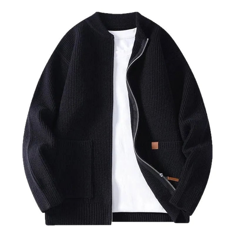 Men's striped sweater cardigan jacket in straight cut with chemical fibre blend fabric