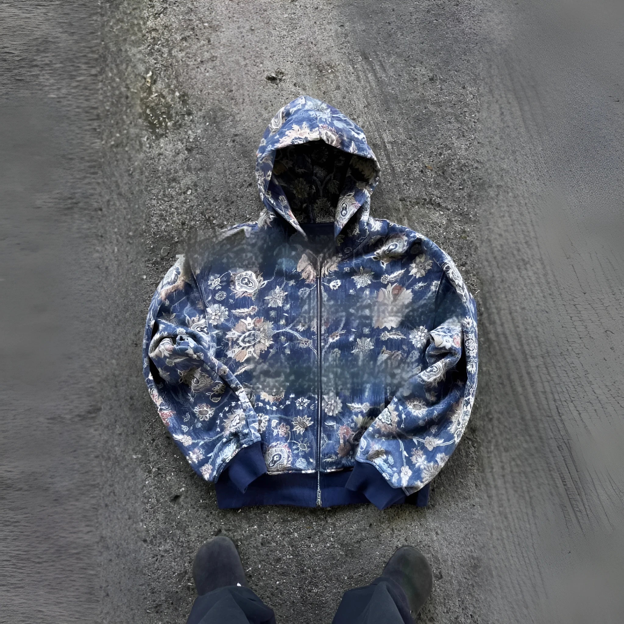 Red or blue loose fit hooded zip coat for young men, polyester fabric, Asian sizes XS to 6XL