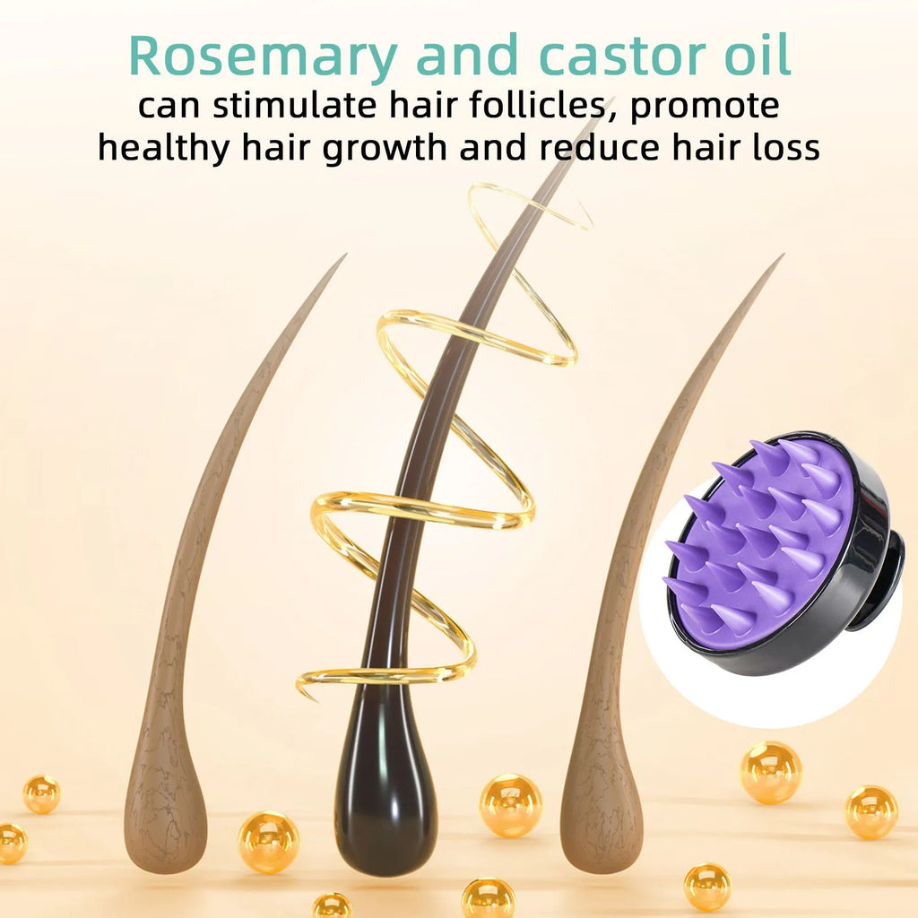 Dense Long Care Hair Oil 118ml bottle with bright yellow treatment oil and massage brush