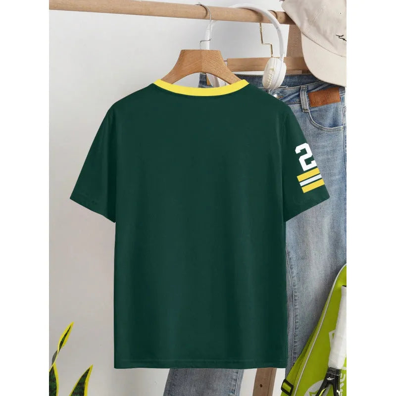 Loose fit cotton t-shirt with digital contrast colour printing in red or green options