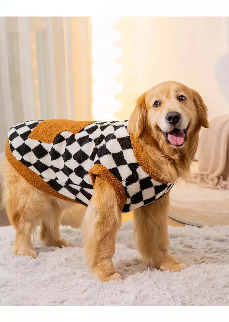 Black lambswool dog fluffy jacket vest cotton-padded with sizes 3XL to 8XL for large breeds