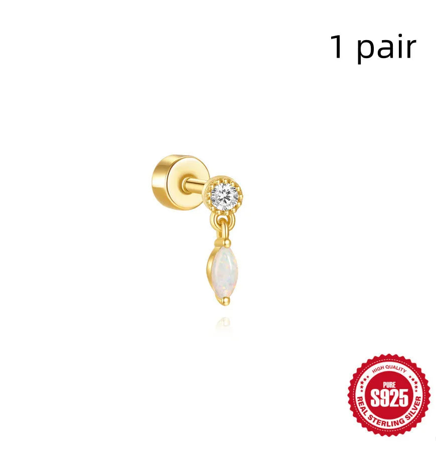 S925 sterling silver flat column thread ear bone stud in a gold-tone finish.