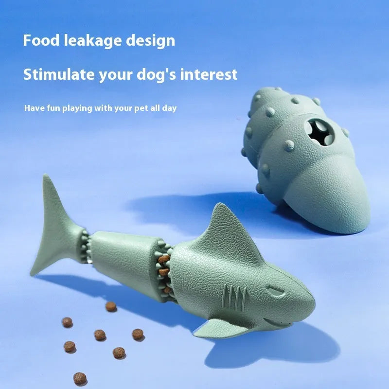 Deep sea shark rubber dog toy for puppies and small dogs in blue and green colour variations