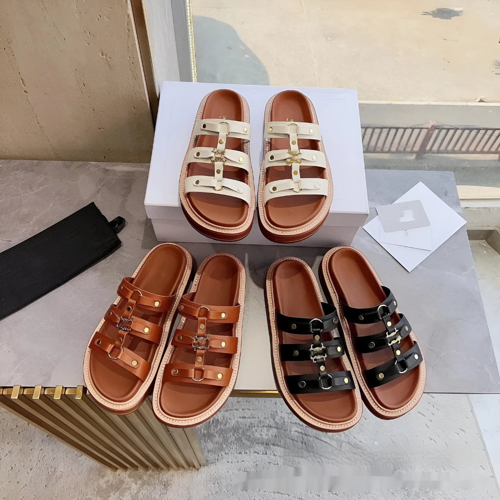 Women's patent leather Roman sandal slippers with sheepskin upper in white, black, or brown colours