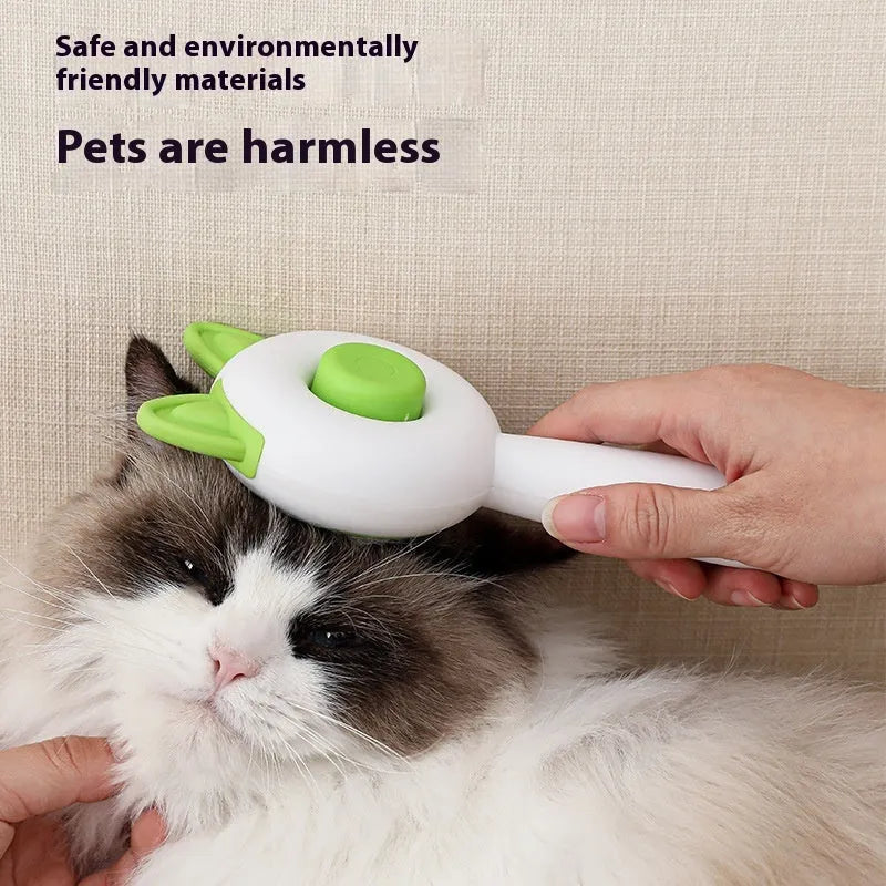 Self-cleaning pet hair remover comb for cats and dogs in greenish white and orange white