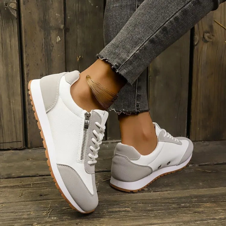 Women's flat-heeled shoes in champagne, gray or white with PU upper and rubber sole