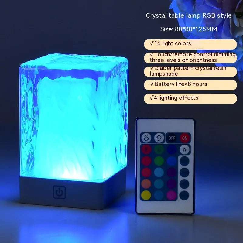 80x80x12mm plastic crystal lamp night light with touch control and USB power