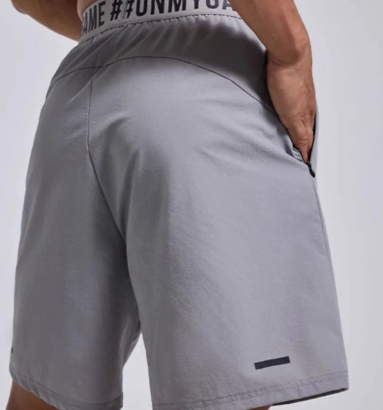Men's loose sports shorts in black blue grey colours with elastic waist and letter detailing