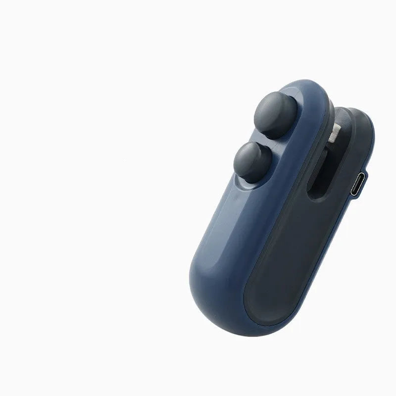 Blue handheld USB rechargeable heat sealer for sealing chip bags and food packaging