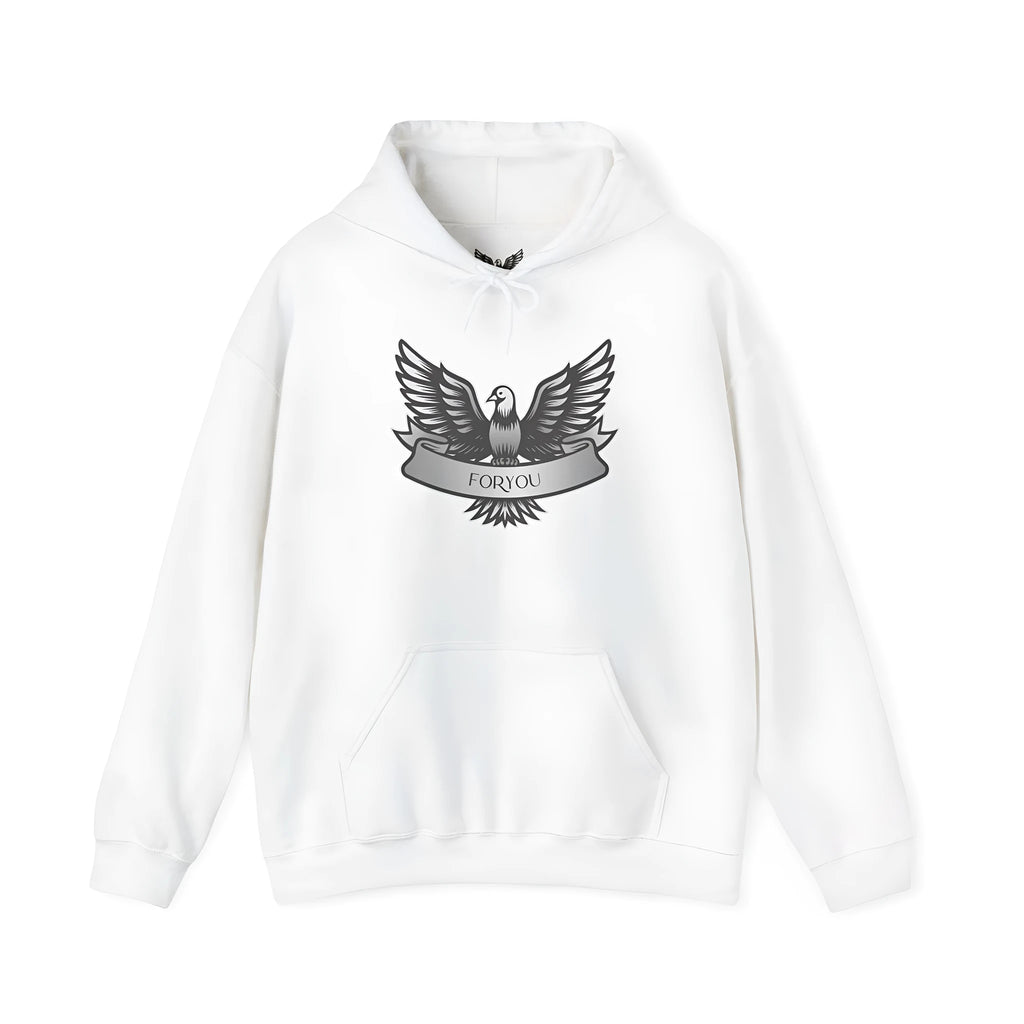 White pullover hoodie for men and women with a hood and long sleeves